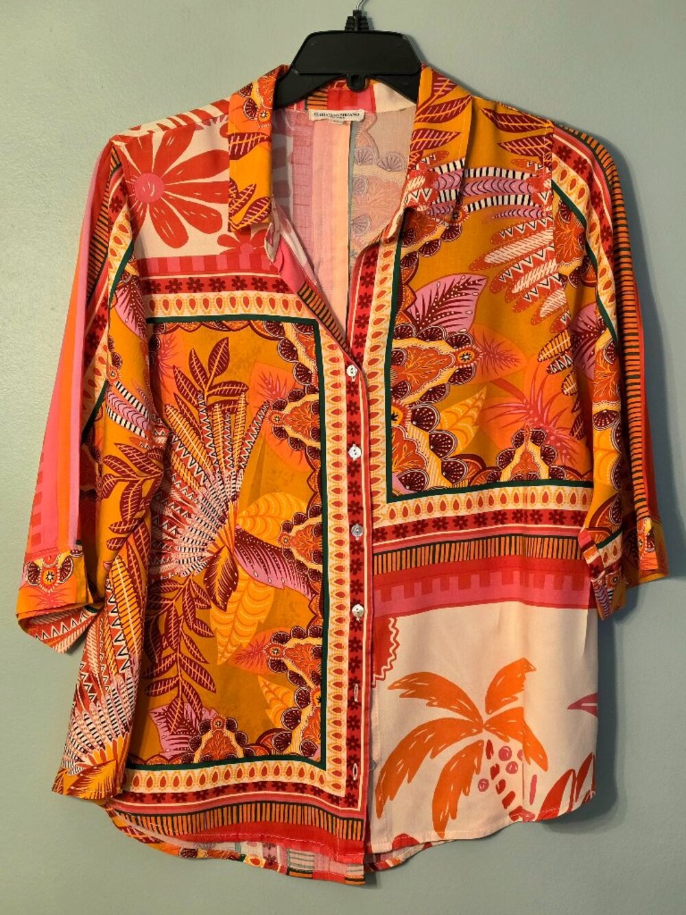 Christian Siriano Tropical Print button down shirt SZ 1X